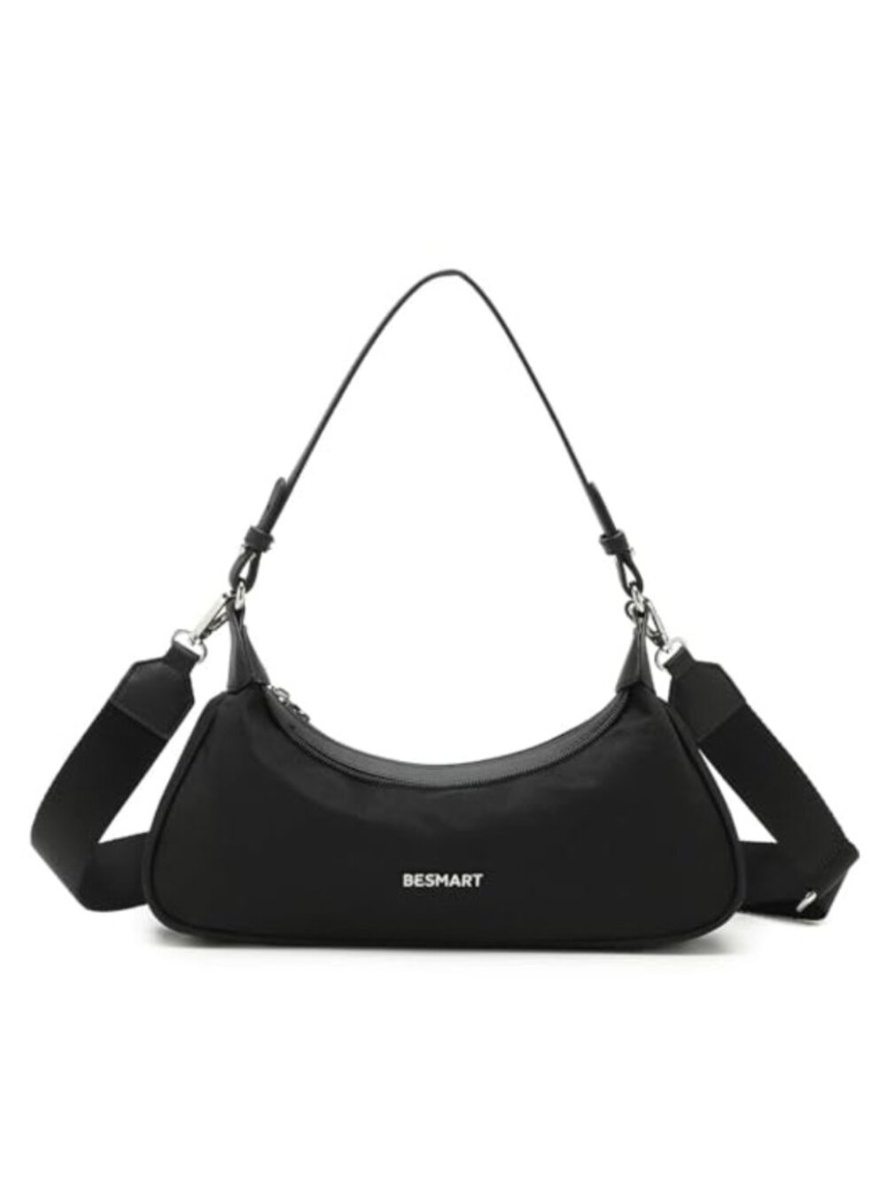 Nylon Crossbody Crescent Bag Lightweight Handbag with Detachable Strap